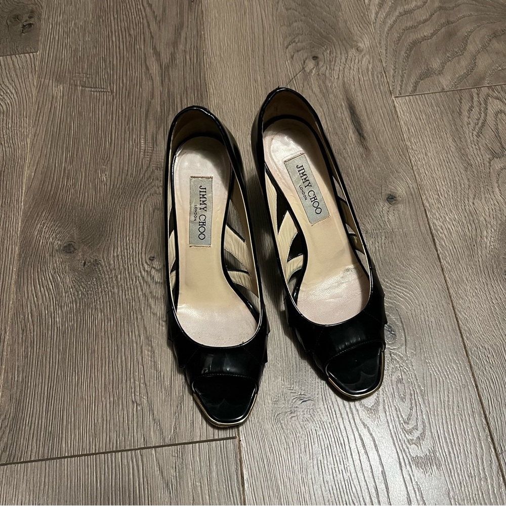 Jimmy Choo black patent leather peep toe heels - Picture 3 of 8